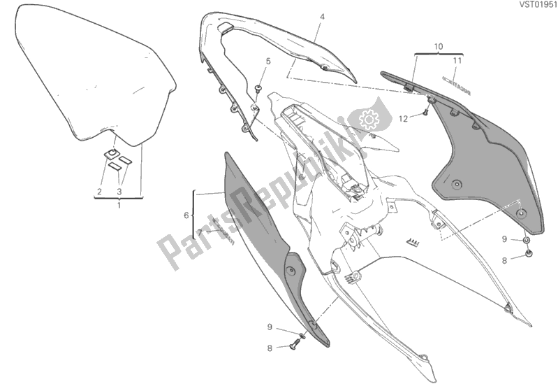 Tutte le parti per il Sedile Biposto del Ducati Superbike Panigale V4 S Corse 1100 2019